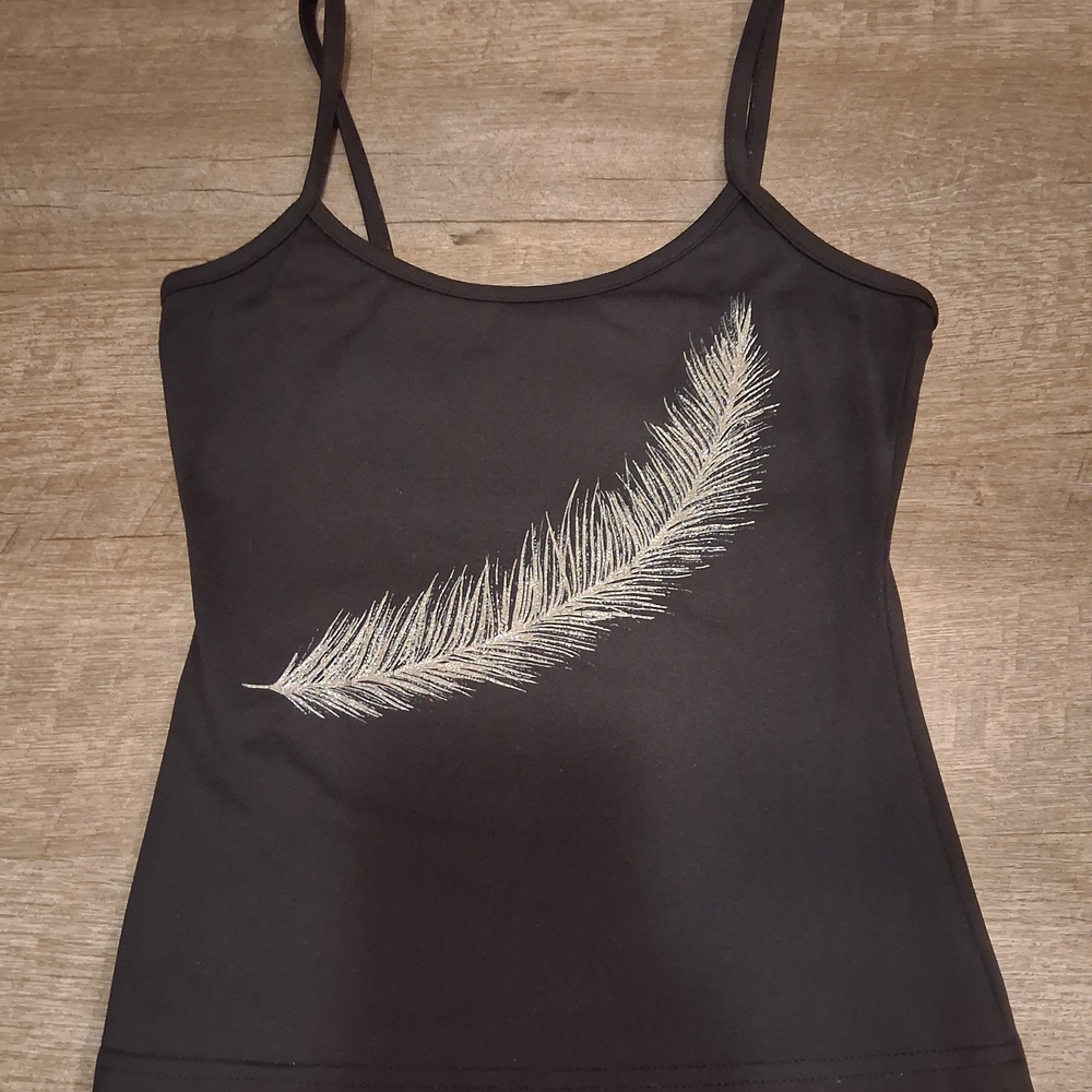 Express Black Tank with Metallic Feather Graphic